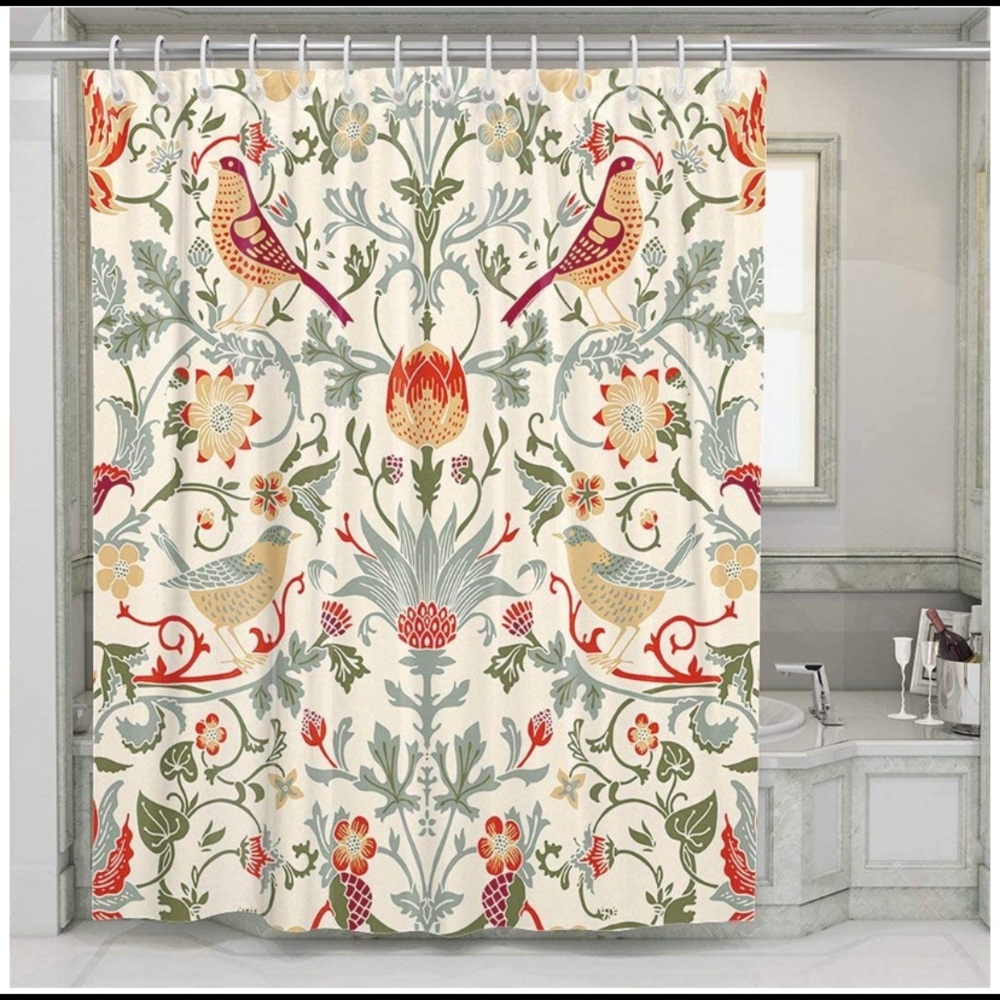 Brand new shower curtain 36 x 72”, with hooks